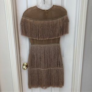 Fringe Knit Mini Dress in Taupe